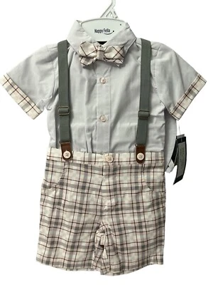 Happy Fella Bebé Niños 3 Piezas Conjunto Corto Tirantes Conjunto/Arco y Gorra/Talla 2T Foto 1 de 3