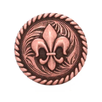Fleur de Lis Rope Edge Antique Copper Concho Screw Back 1-1/4" 7754-10 - Image 1 of 3