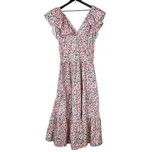 NWT Nasty Gal (4 US) Floral Frill Shoulder Maxi Long Smock Dress V-Neck Womens - Picture 1 of 11