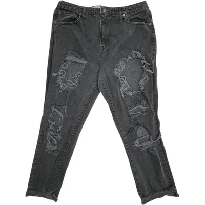 Jeans rasgados Mossimo Mom para mujer talla 18 gris de talle alto en denim de algodón desgastado Foto 1 de 4