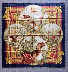 Salvatore Ferragamo Silk Scarf 90cm 35" Animal Bird Dog - Picture 1 of 10