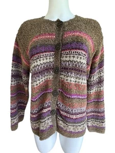 Vtg 90s Sigrid Olsen Sport Cardigan Sweater Sz M Grandpa Core Fuzzy Fall Colors - Picture 1 of 10