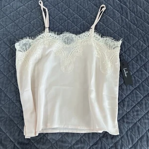 Lulus Cami Top Women Medium Tank Lace Trim Satin Cream Sleeveless B23 - Picture 1 of 8