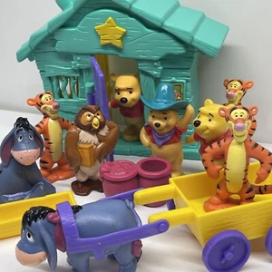 VTG Winnie The Pooh Western Figures w/ Jailhouse & Eeyore Donkey Cart Tigger Owl - Picture 1 of 19