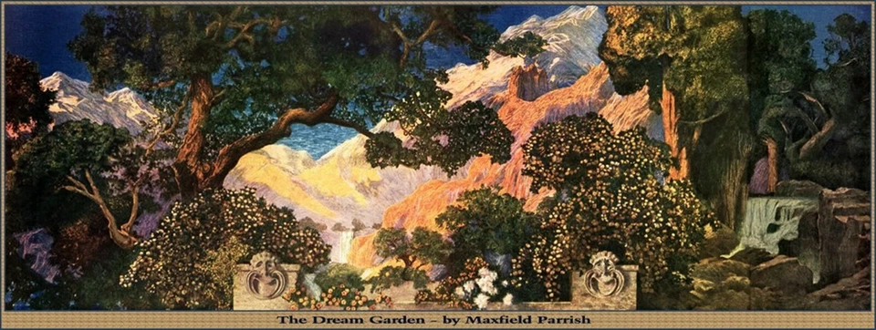 MAXFIELD PARRISH DREAM GARDEN POSTER TIFFANY WINDOW POSTER 8.5" x 24" ! - Image 1 of 1