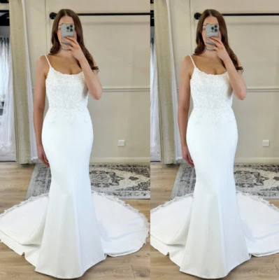 Mermaid Wedding Dresses Spaghetti Straps Sweep Train Lace Applique Bridal Gowns - Image 1 of 4
