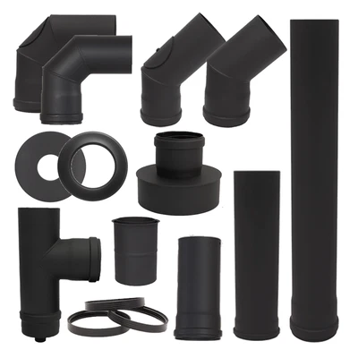 COLOR EMAJL Pelletrohr Rauchrohr Pellet Kamin Ofen Rohr Bogen Erweiterung DN 80 mm schwarz