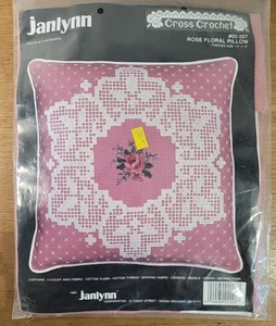 Janlynn Cross Crochet kit Rose  Floral Pillow Finish Size 14" x 14"  # 02-207 - Picture 1 of 4