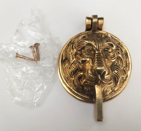 Vtg Solid Brass Lion Head Door Knocker Architectural Hardware NOS MCM Taiwan 4x3 Cover