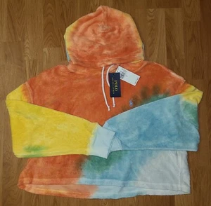 $188 Polo Ralph Lauren French Terry Tie Dye Cropped Hoodie Beach Women's LARGE - Picture 1 of 2