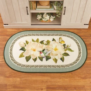 Oval Magnolia & Hummingbird Door Mat Non-Slip Spring Floral Accent Rug 48" x 29" - Picture 1 of 4