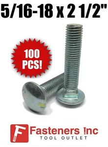 (QTY 100) 5/16-18 x 2 1/2" Carriage Bolt Zinc Plated A307 - Picture 1 of 2