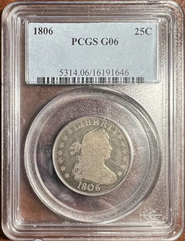 1806 Draped Bust Quarter PCGS Verified G-6 Great Problem-free Type Coin Cover