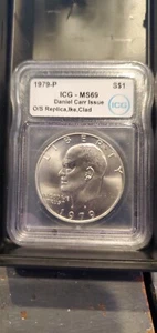 Beauty! 1979-P ICG MS69 Daniel Carr Fantasy Overstrike Clad Ike Dollar - Picture 1 of 2