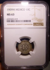 1909 M Mexico 10 Centavos NGC MS63 - Picture 1 of 4