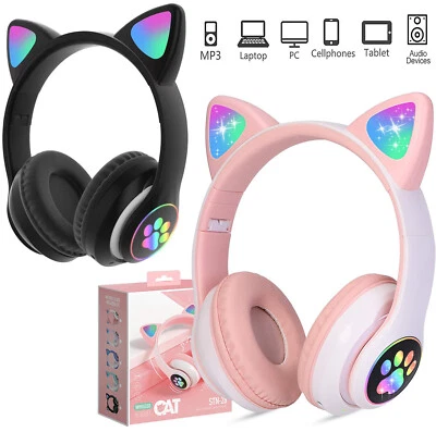Kids Headphones Wireless Bluetooth Headphones LED Cat Ear Headphones Gift  - Image 1 of 4
