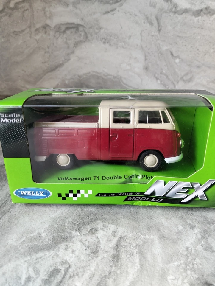 Welly NEX,Voiture Miniature  Volkswagen T 1 Double Cabine Pick-up-Objet Neuf  - Photo 1/1