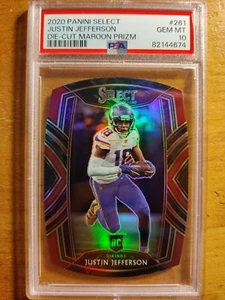JUSTIN JEFFERSON VIKINGS LSU JJ 2020 SELECT MAROON PRIZM #261 PSA 10 EDELSTEINE NEUWERTIG RC - Bild 1 von 2