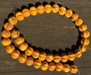 Orange pumpkin melon beads 16 inch strand 40 beads ~ 12mm Howlite Magnesite - Picture 1 of 11