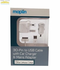 Certified Maplin 30Pin To USB Cable 2.1A Mains & Car Iphone & Ipad Charger White - Picture 1 of 2