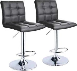 2X Taburetes de bar de cuero PU para mostrador de desayuno de cocina de diseño Bistro Café Cromo - Imagen 1 de 12