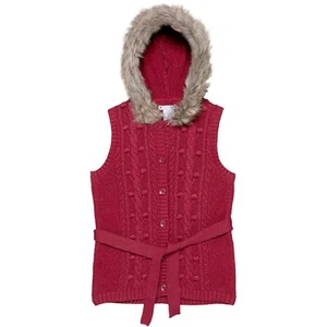 Nula Bug Bobble Knit Hooded Vest Button Front Sweater Girl's Size 5 - 6 - Red - Picture 1 of 2