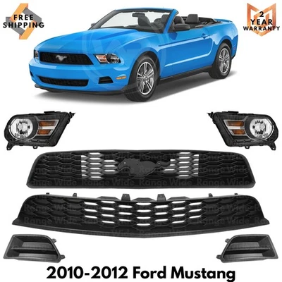 Front Grille Assembly & Headlight Assembly Kit For 2010-2012 Ford Mustang Base Foto 1 de 4