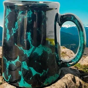 Vtg Bennington Potters Vermont Green/Black Agate Tankard Coffee Mug 4.25" - Picture 1 of 9