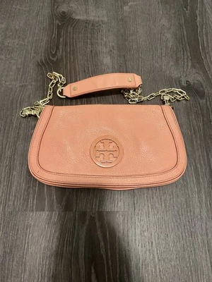 Authentic Pink/Salmon TORY BURCH Gold Chain Purse Bag crossbody - Image 1 of 4