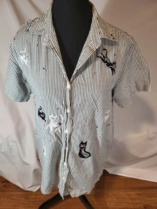 Bobbie Brooks Women’s Embroidered Cat Button Down Shirt Size 4/6 S/S - Picture 1 of 7