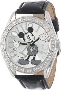 Disney MK1015 Mickey Mouse Vintage design Rhinestone Bezel, Black Leather Band - Picture 1 of 2