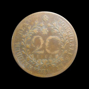 PORTUGUESE AZORES 20 REIS 1865 RULER LUIS I KM 15 #5129# - Picture 1 of 2