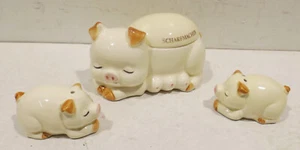Afilador de cerdos de porcelana con recipiente de sal, pimienta y mostaza - Imagen 1 de 5