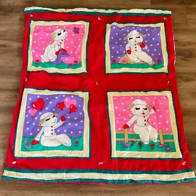 Manta Edredón DE COLECCIÓN Bebé RARO Shari Lewis Lambchop Hecho a Mano Paneles Hilo Corazón Foto 1 de 4