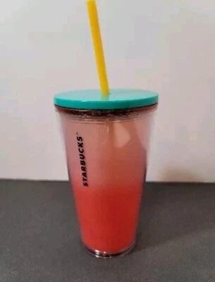 Vaso de pajita Starbucks naranja melocotón degradado cristal taza fría 16 OZ Frappuccino Foto 1 de 4