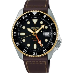 Seiko 5 Sports SSK036K1 Automatic GMT Leather Black Dial Watch - Picture 1 of 5