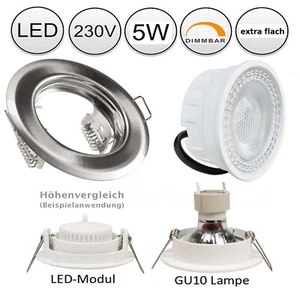 3x LED Einbauleuchte Set flach dimmbar 55mm Lochmaß Einbaustrahler 230V 5W Modul - Bild 1 von 8