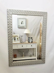 John Lewis Mosaic Wall Mirror Bevelled Solid Wood Antique Silver White 66x92cm - Picture 1 of 9