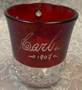 Ruby Flash Glass Souvenir Cup Engraved with "Delaware" & "Carl 1907" 3" x 3" - Picture 1 of 4