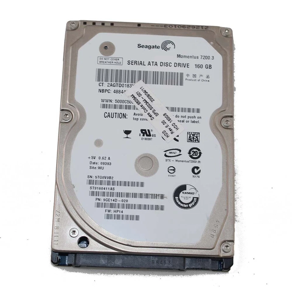 160GB SATA - II 2.5" 9.5mm 7200RPM 3Gb/s HDD - ST9160411AS - Image 1 of 1