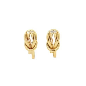 Unique Estate Italian 18K Yellow Gold Polished Interlocking Knot Omega Earring - Picture 1 of 5