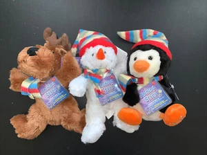 2006 RUSS SHINING STARS PLUSH SET OF 3 Holiday Snowman Reindeer Penguin W/codes - Picture 1 of 3
