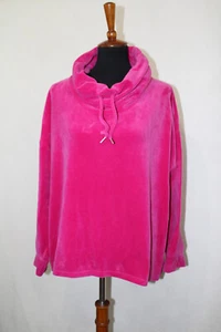 Nicole Miller Sz XL Raspberry Pink Velour Pullover Sweatshirt Cowl Neck - Picture 1 of 6