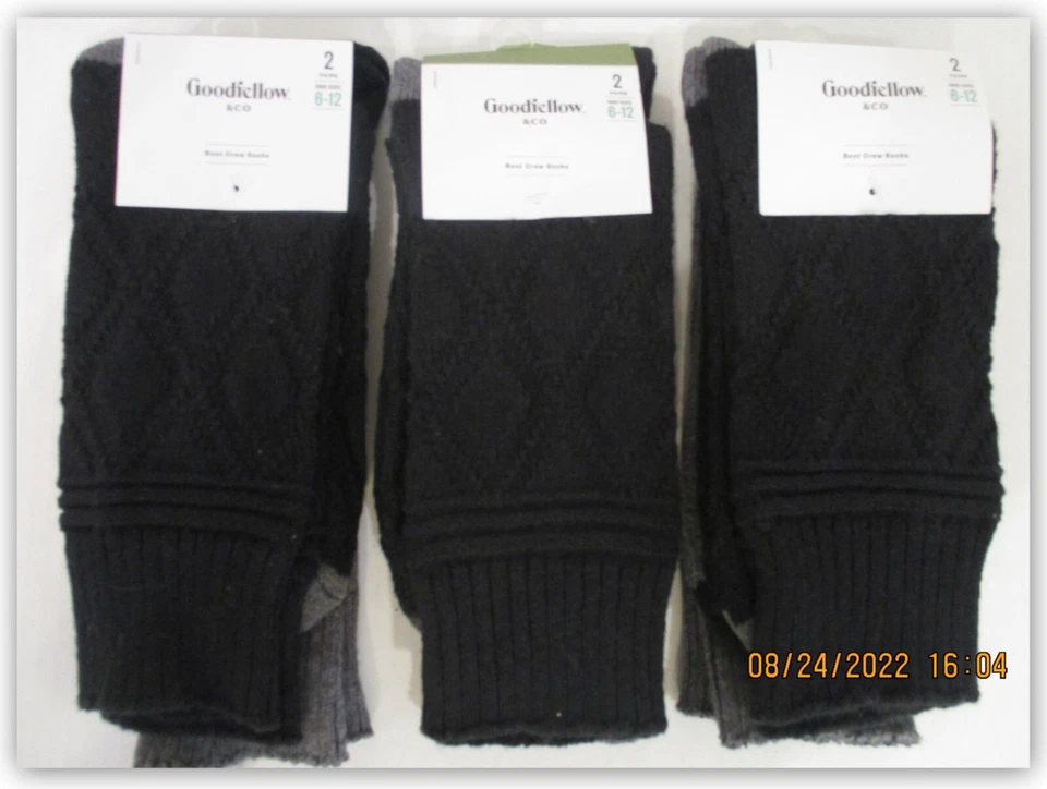 Goodfellow Men's BOOT Crew Socks 6-12 / 6 PAIRS 3 BLACK & 3 GRAY - Imagem 1 de 1