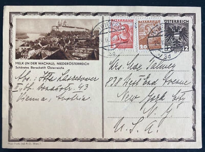 Cubierta de postal de papelería postal de Viena Austria 1938 a Nueva York Estados Unidos Foto 1 de 2