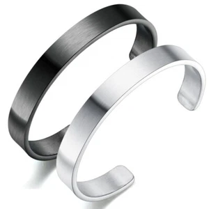 8mm Simple Bracelet Silver Black Stainless Steel Bangle Man's Brushed Bracelet - Picture 1 of 10