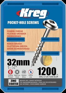 Kreg Taschenlochschrauben - 32 mm, #8 grob, Waschmaschinenkopf, 1200ct SML-C125-1200-EUR - Bild 1 von 1