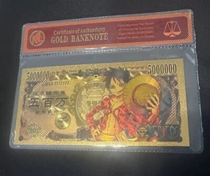 24k Gold Foil Plated Monkey D Luffy Banknote One Piece Anime Sammlerstück - Bild 1 von 5