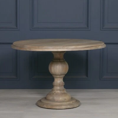 LA MAISON CHIC FACTORY SECONDS French 120cm Wooden Rustic Carved Pedestal Round Dining Table