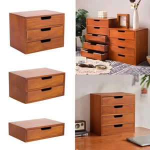Vintage Wooden Drawer Storage Boxes Desk Tidy Organizer Office Pencil Pen Holder - Picture 1 of 24
